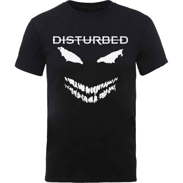 a black t - shirt with the words disturbed printed on it