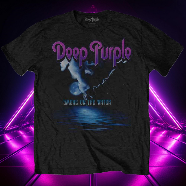 a black t - shirt with the words deep purple on it