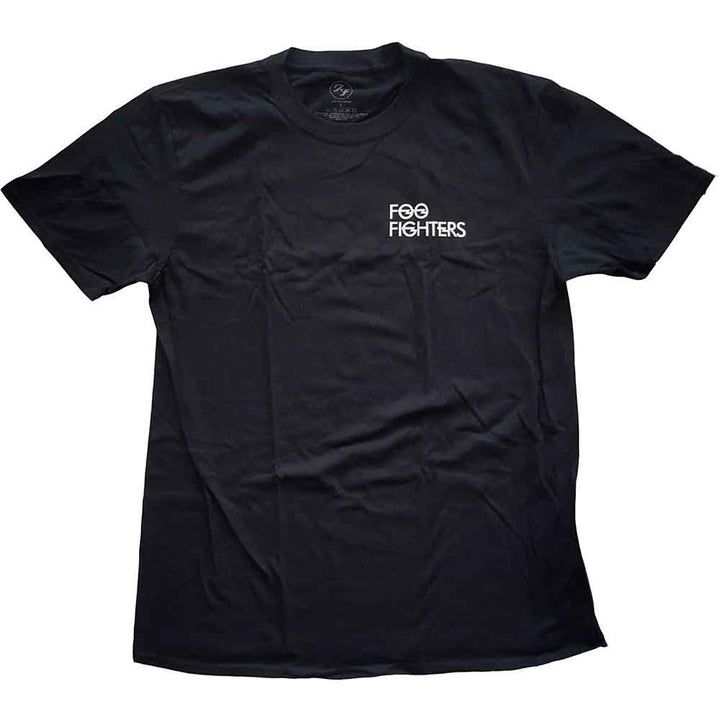 a black t - shirt with the words foo fighters on it and back print