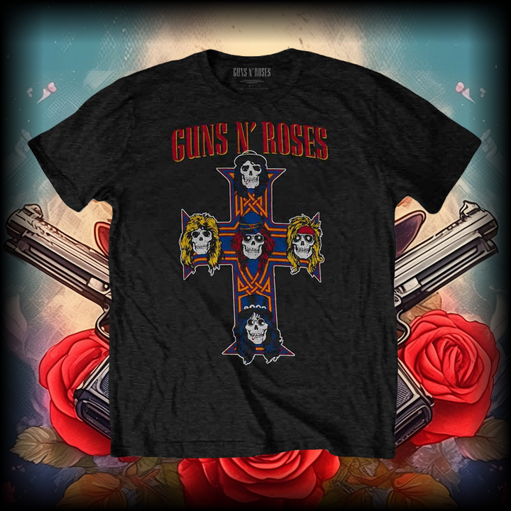 a t - shirt with guns and roses on it