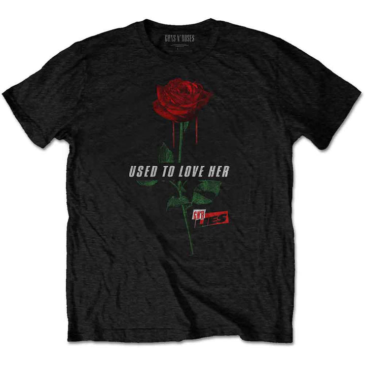 a black shirt with a red rose on it