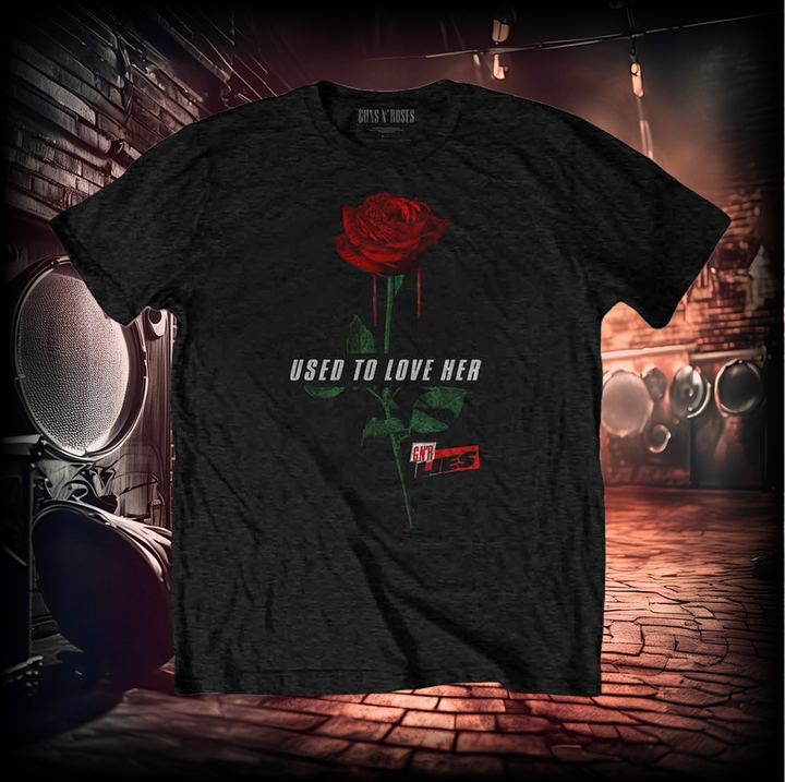 a black shirt with a red rose on it