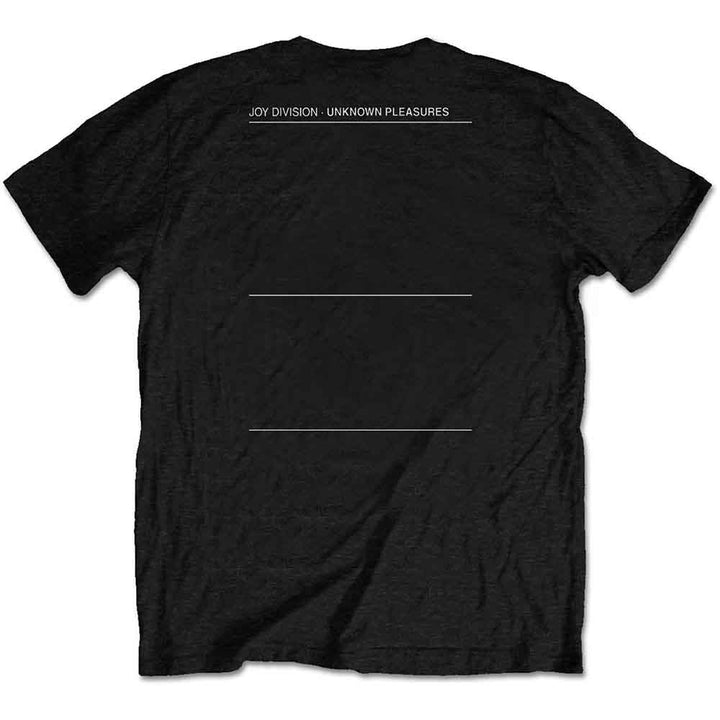 a black t - shirt with the Joy Division classic graphic and back print