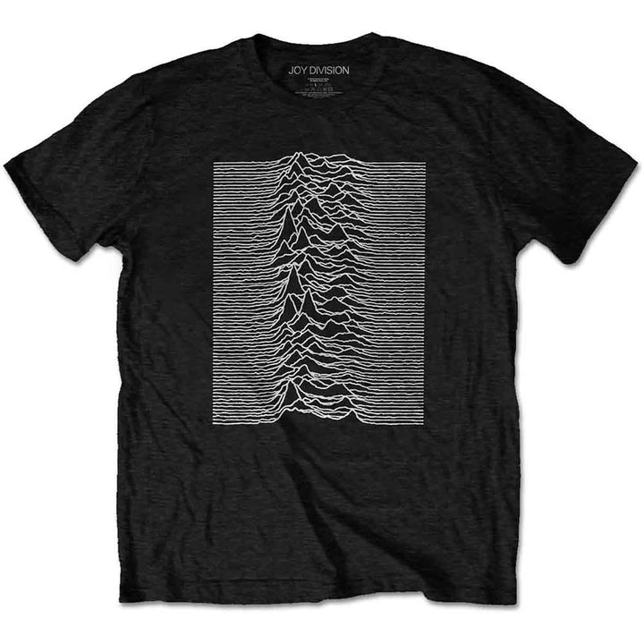 a black t - shirt with the Joy DIvision classic graphic and back print