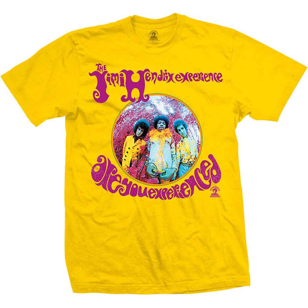 a yellow t - shirt with the classic are you experienced graphic