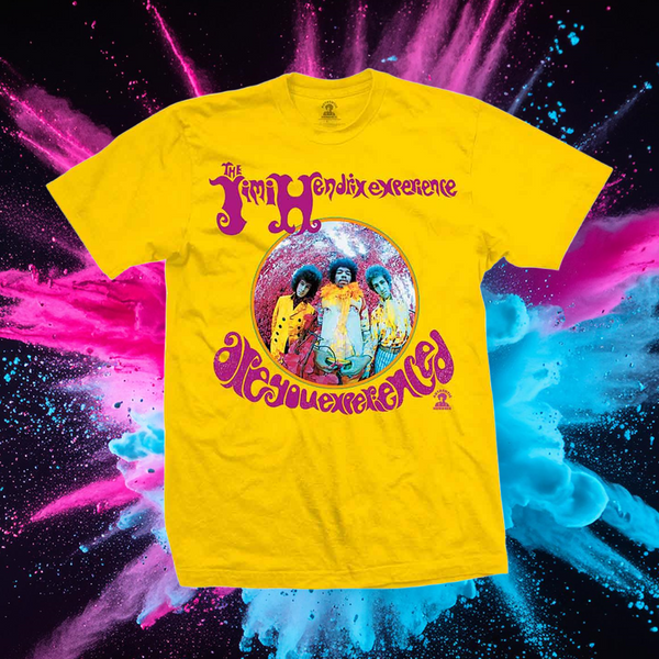 a yellow t - shirt with the classic are you experienced graphic