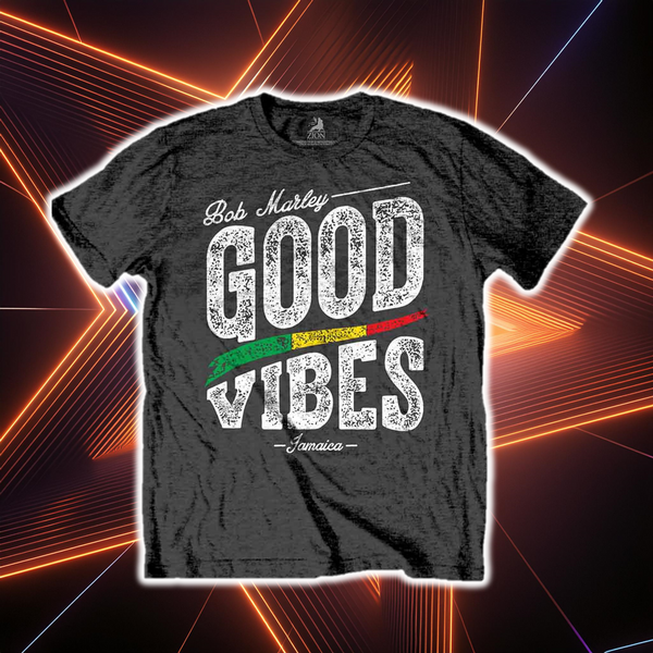 a black t - shirt with the words good vibes printed on it